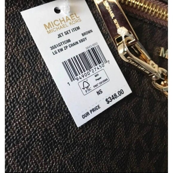 Michael Kors crossbody large chain zip purse jet set MK signature brown - Picture 9 of 10